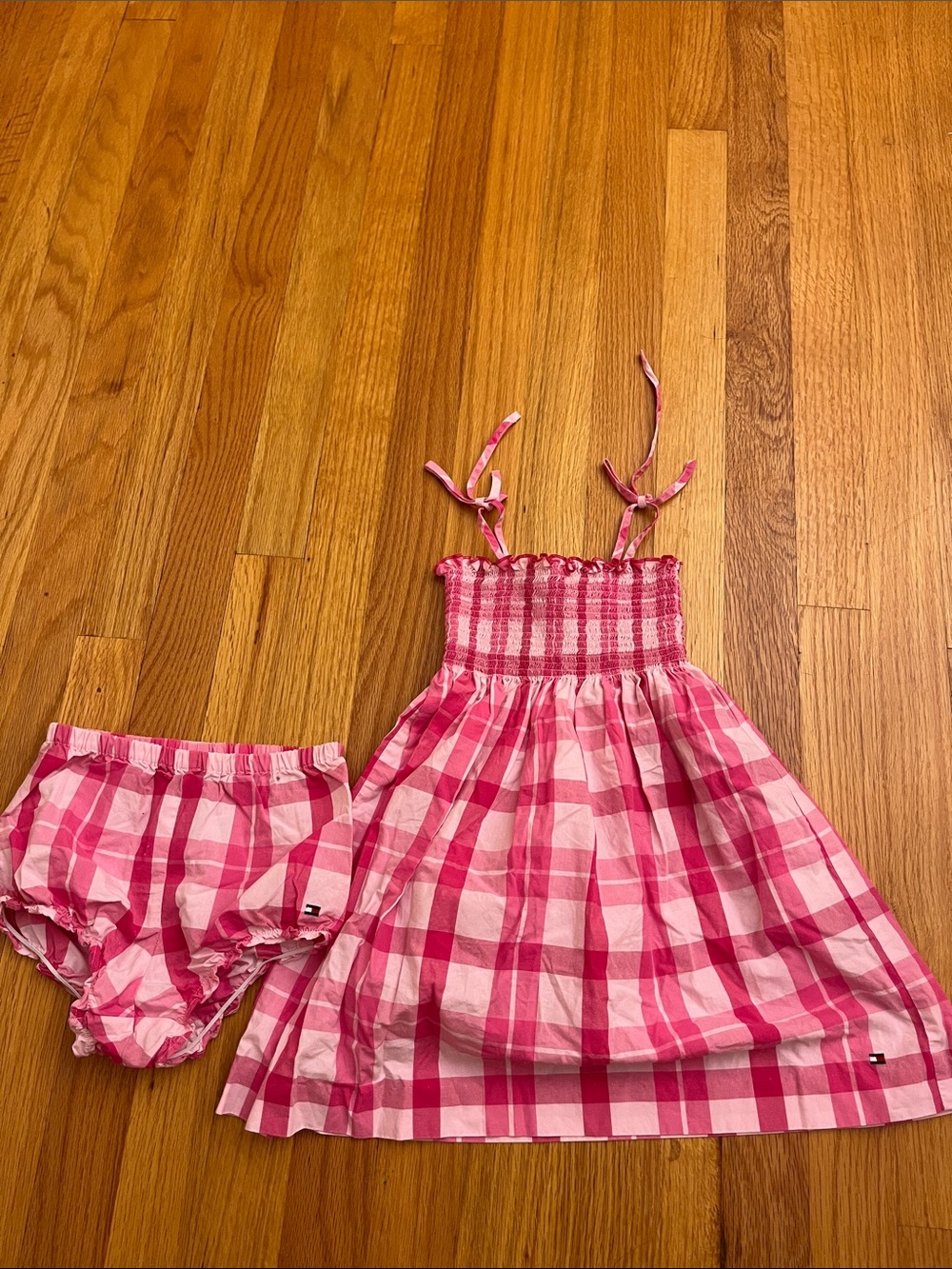 Tommy Hilfiger Girls Pink Plaid Sundress with Matching Bloomers